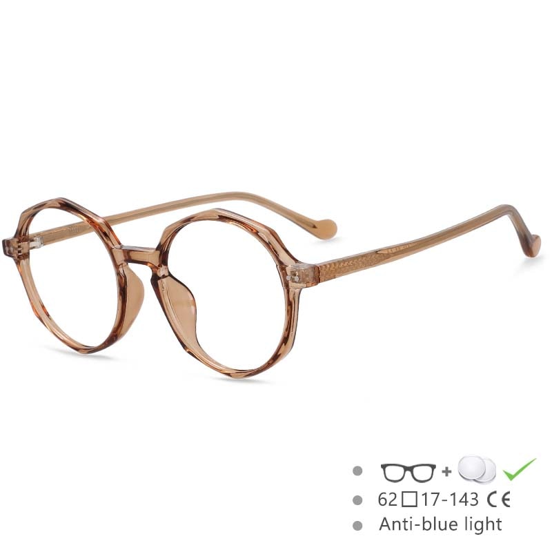 CCspace Unisex Full Rim Polygon Round Acetate Tr 90 Eyeglasses 53168 Full Rim CCspace China Tea