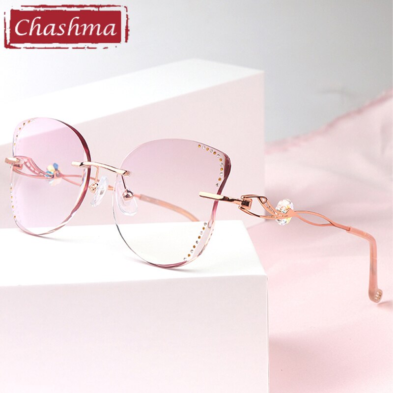 Chashma Women's Rimless Butterfly Titanium Rhinestone Eyeglasses 88061 Rimless Chashma