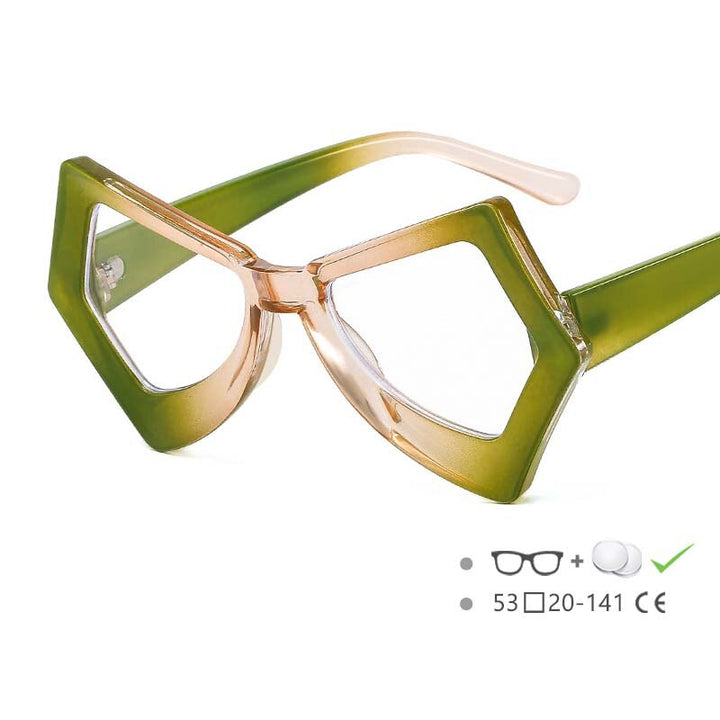 CCspace Unisex Full Rim Polygonal Cat Eye Acetate Frame Eyeglasses 54620 Full Rim CCspace China Green