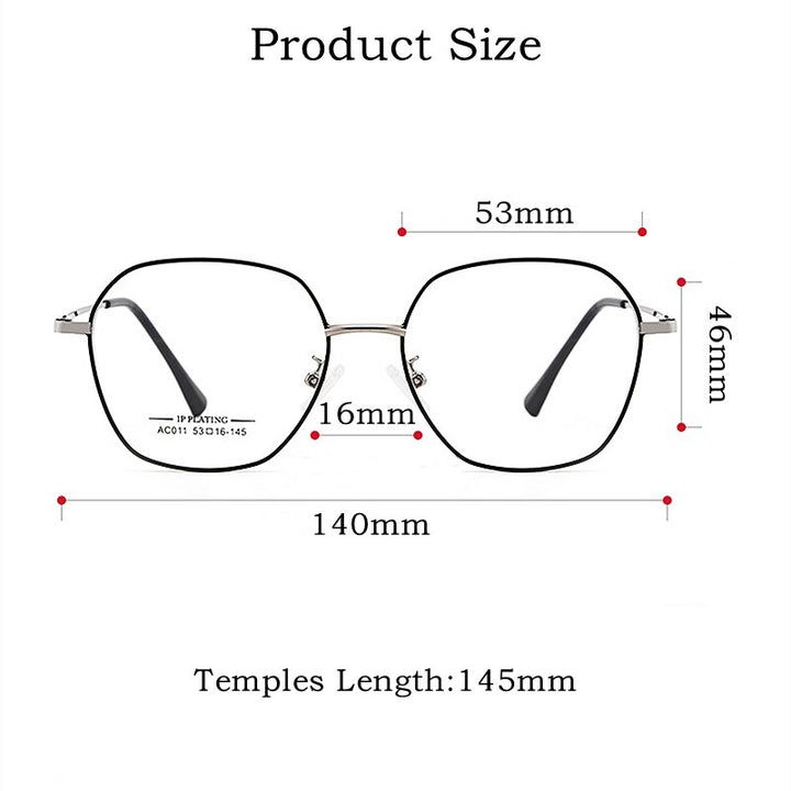 Yimaruili Unisex Full Rim Polygon Square Alloy Frame Eyeglasses AC011 Full Rim Yimaruili Eyeglasses