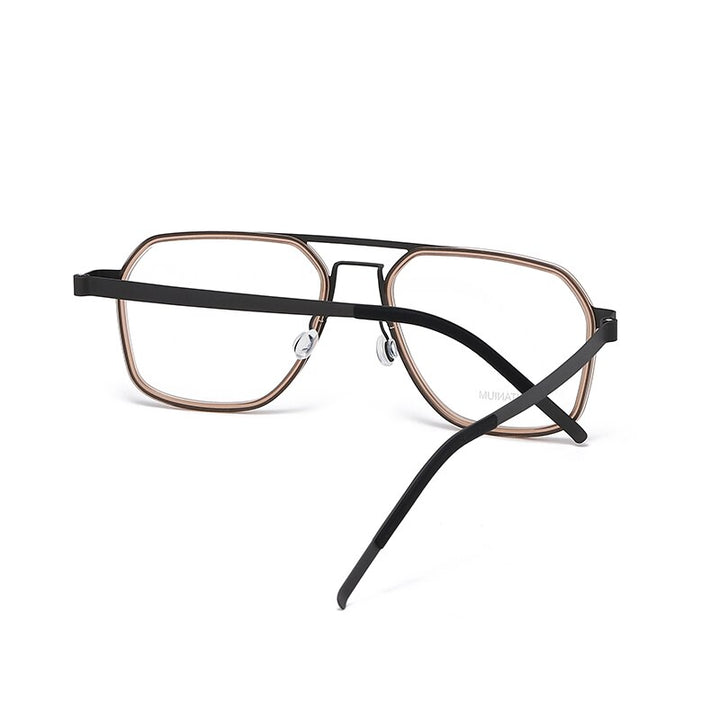 Reven Jate Unisex Full Rim Polygon Double Bridge Titanium Acetate Eyeglasses 9753 Full Rim Reven Jate