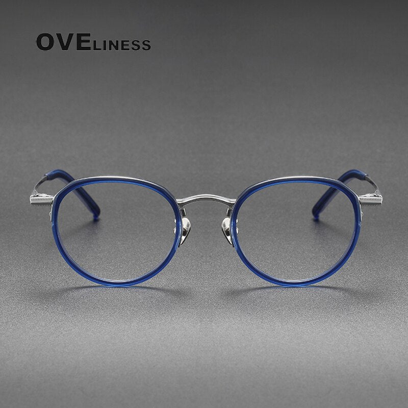 Oveliness Unisex Full Rim Round Acetate Titanium Eyeglasses M43 Full Rim Oveliness