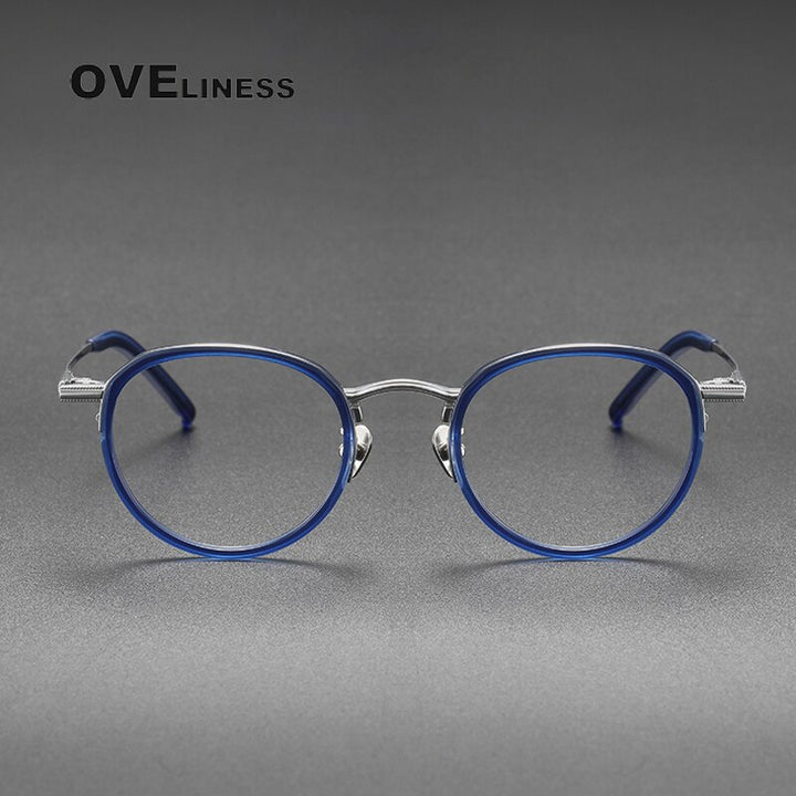 Oveliness Unisex Full Rim Round Acetate Titanium Eyeglasses M43 Full Rim Oveliness