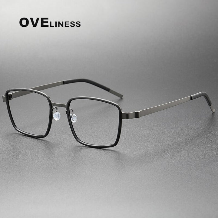 Oveliness Unisex Full Rim Square Screwless Acetate Titanium Eyeglasses 9754 Full Rim Oveliness black gun
