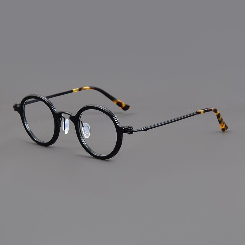 Muzz Unisex Full Rim Round Titanium Acetate Eyeglasses Rlt5988 Full Rim Muzz Black