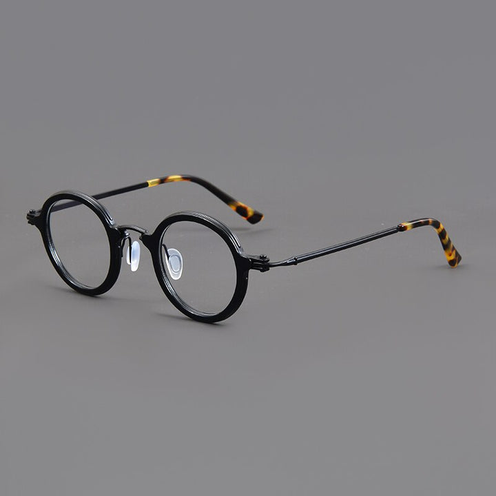 Muzz Unisex Full Rim Round Titanium Acetate Eyeglasses Rlt5988 Full Rim Muzz Black