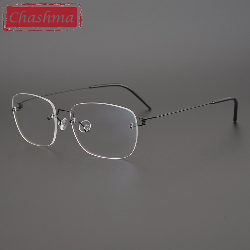 Chashma Ottica Unisex Rimless Square Titanium Alloy Screwless Frame Eyeglasses 100 Rimless Chashma Ottica Black