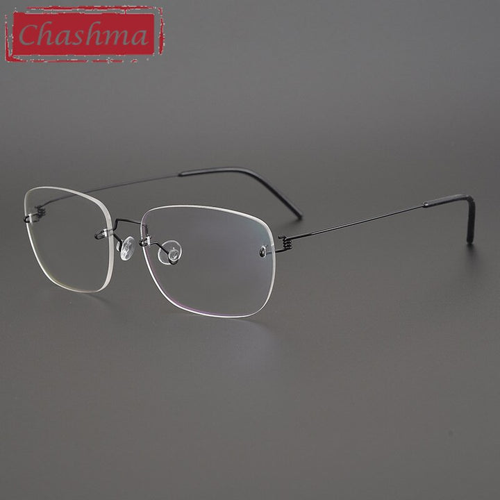 Chashma Ottica Unisex Rimless Square Titanium Alloy Screwless Frame Eyeglasses 100 Rimless Chashma Ottica Black
