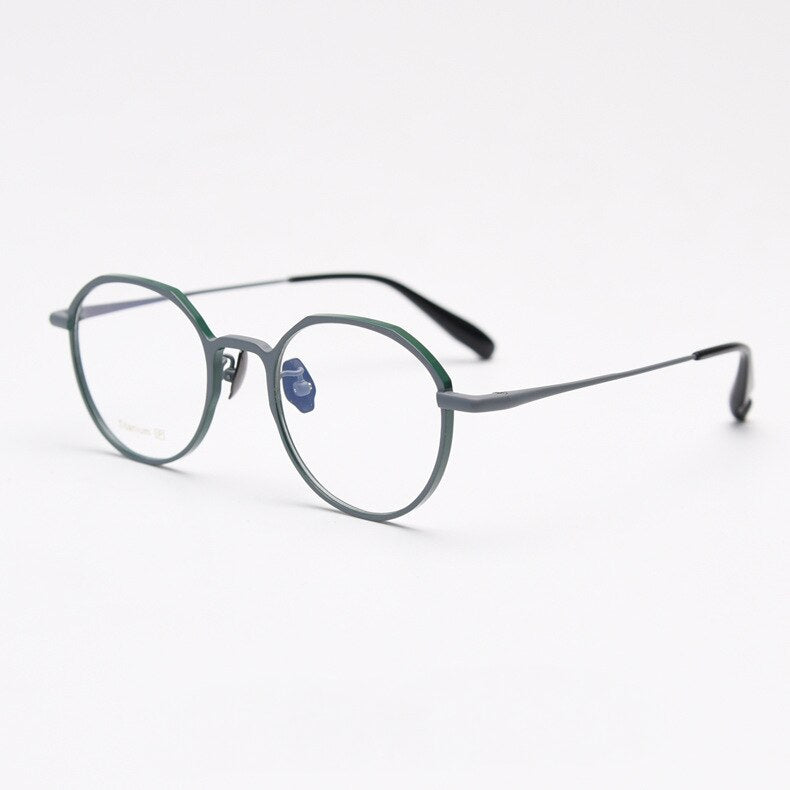 CCspace Unisex Full Rim Round Titanium Eyeglasses 55458 Full Rim CCspace GreyGreenC4 China