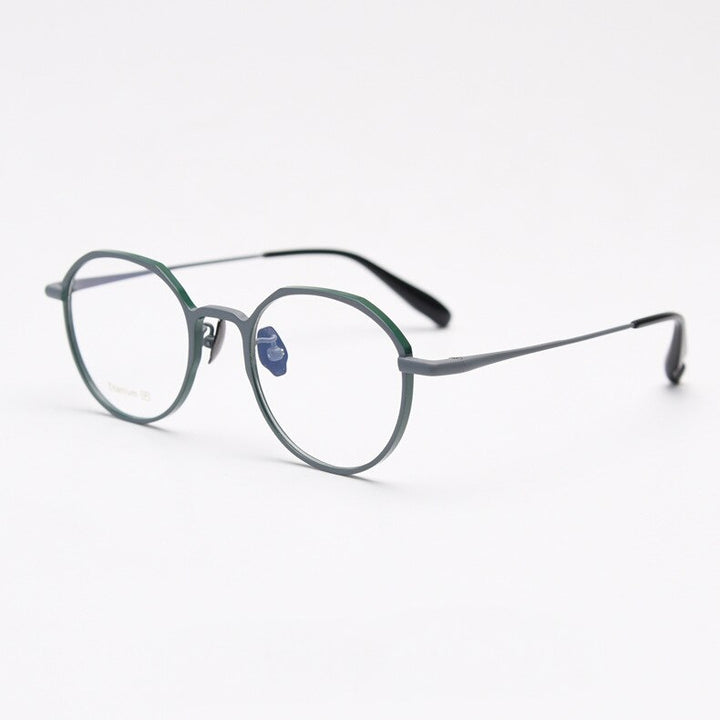 CCspace Unisex Full Rim Round Titanium Eyeglasses 55458 Full Rim CCspace GreyGreenC4 China