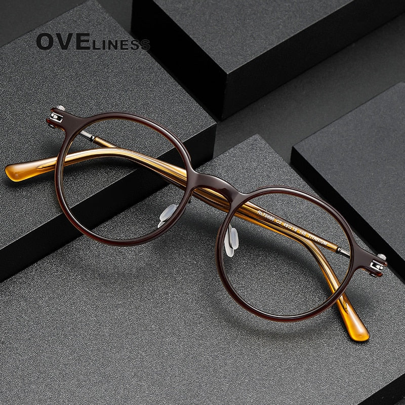 Oveliness Unisex Full Rim Round Acetate Titanium Eyeglasses 5886 Full Rim Oveliness