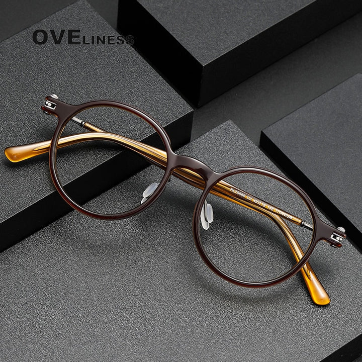 Oveliness Unisex Full Rim Round Acetate Titanium Eyeglasses 5886 Full Rim Oveliness