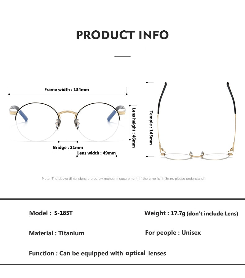 Oveliness Unisex Semi Rim Round Titanium Eyeglasses 185 Semi Rim Oveliness