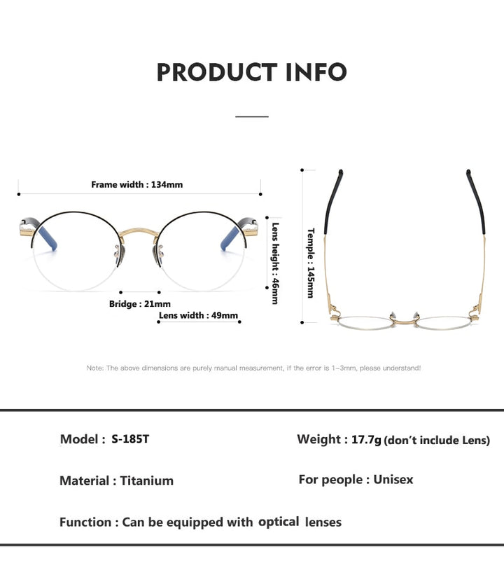 Oveliness Unisex Semi Rim Round Titanium Eyeglasses 185 Semi Rim Oveliness