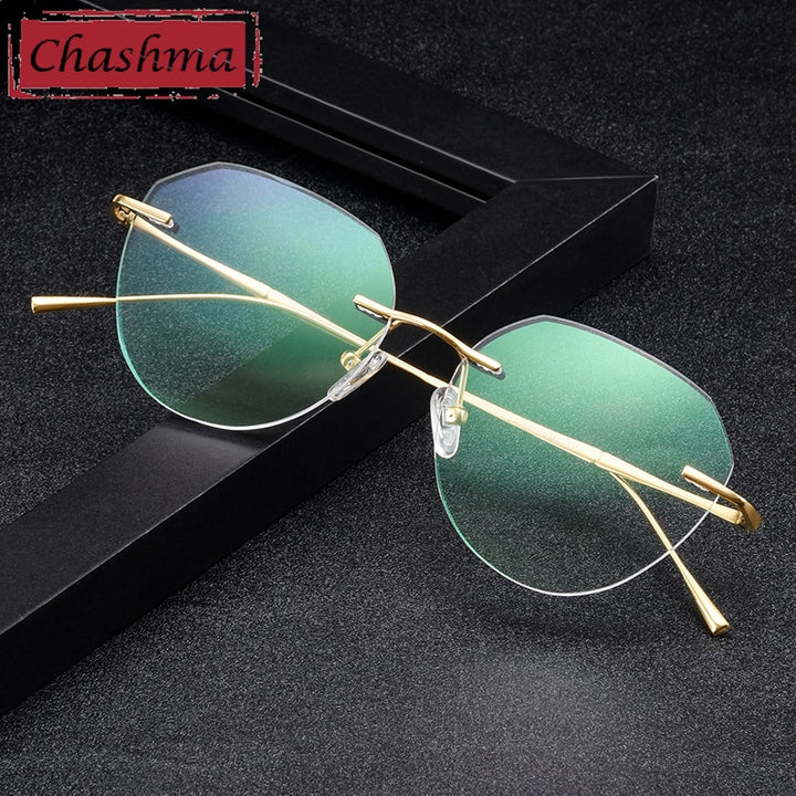 Chashma Women's Rimless Diamond Cut Titanium Round Frame Eyeglasses 3018 Rimless Chashma