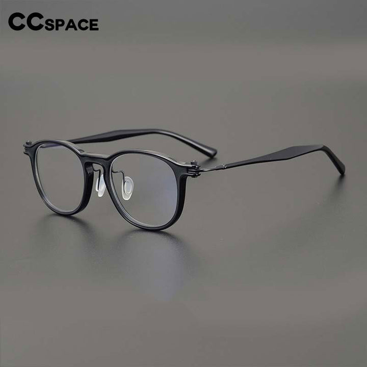 CCspace Unisex Full Rim Round Acetate Titanium Eyeglasses 53259 Full Rim CCspace
