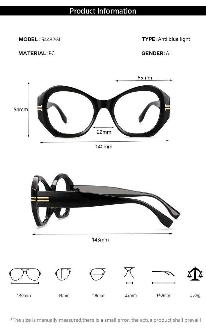CCspace Unisex Oversized Round Resin Alloy Rivet Frame Eyeglasses 54432 Full Rim CCspace