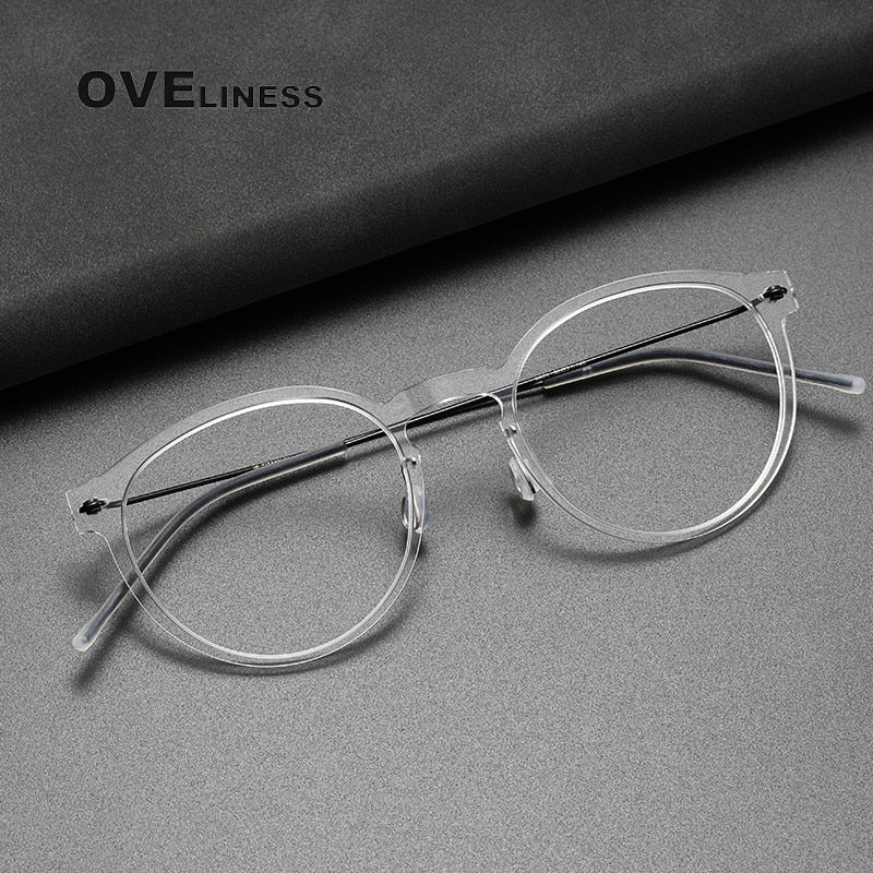 Oveliness Unisex Full Rim Round ScrewlessAcetate Titanium Eyeglasses 6603 Full Rim Oveliness