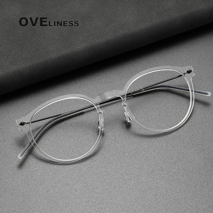Oveliness Unisex Full Rim Round ScrewlessAcetate Titanium Eyeglasses 6603 Full Rim Oveliness