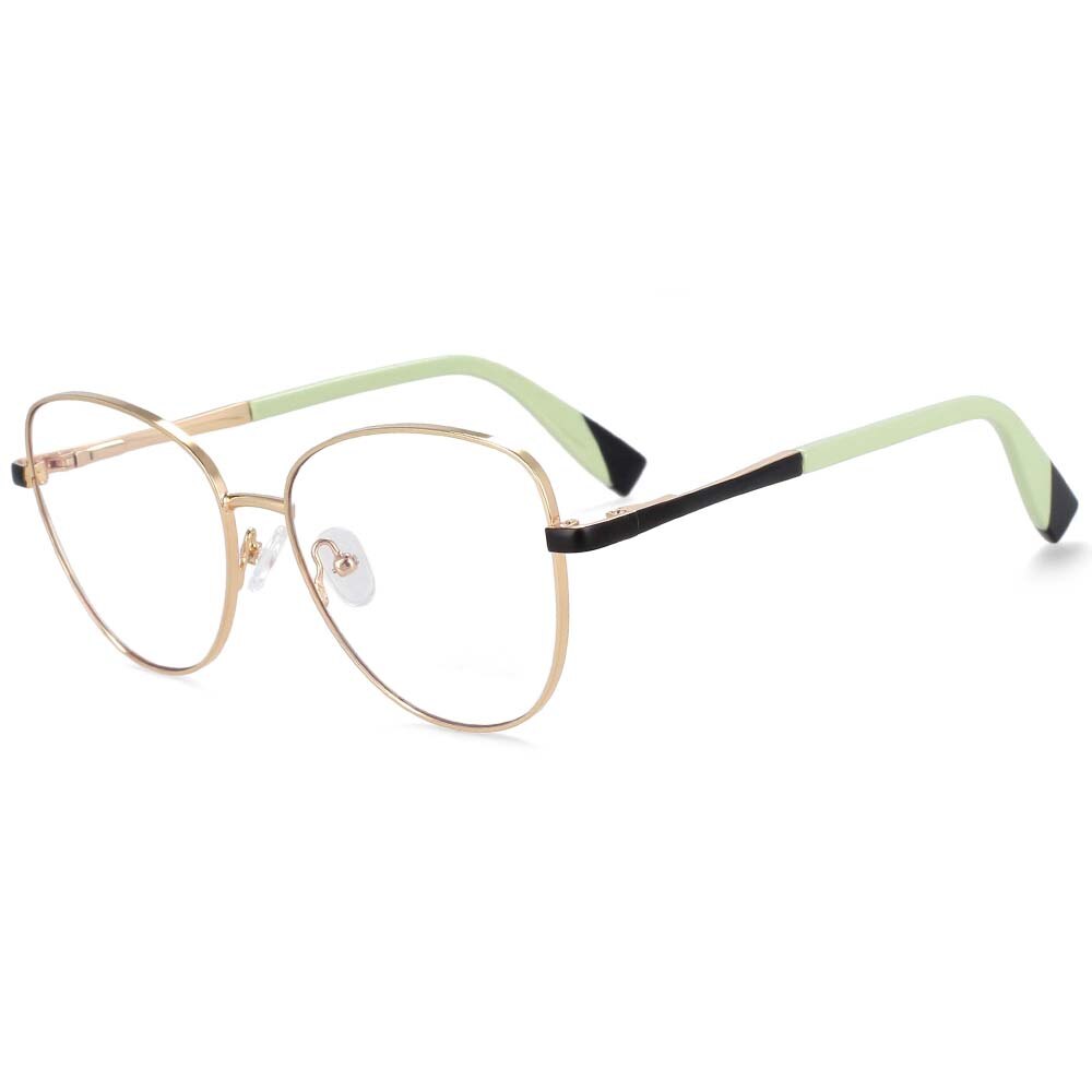 CCspace Unisex Full Rim Square Cat Eye Alloy Frame Eyeglasse 54262 Full Rim CCspace 54262 gold-green