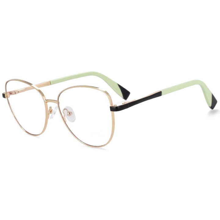 CCspace Unisex Full Rim Square Cat Eye Alloy Frame Eyeglasse 54262 Full Rim CCspace 54262 gold-green