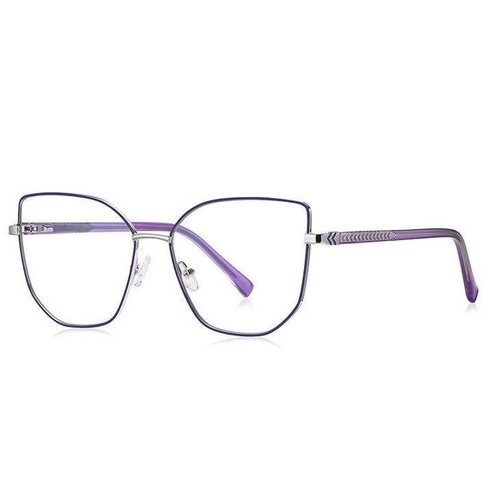 CCspace Unisex Full Rim Square Cat Eye Alloy Eyeglasses 55710 Full Rim CCspace SilverPurple China
