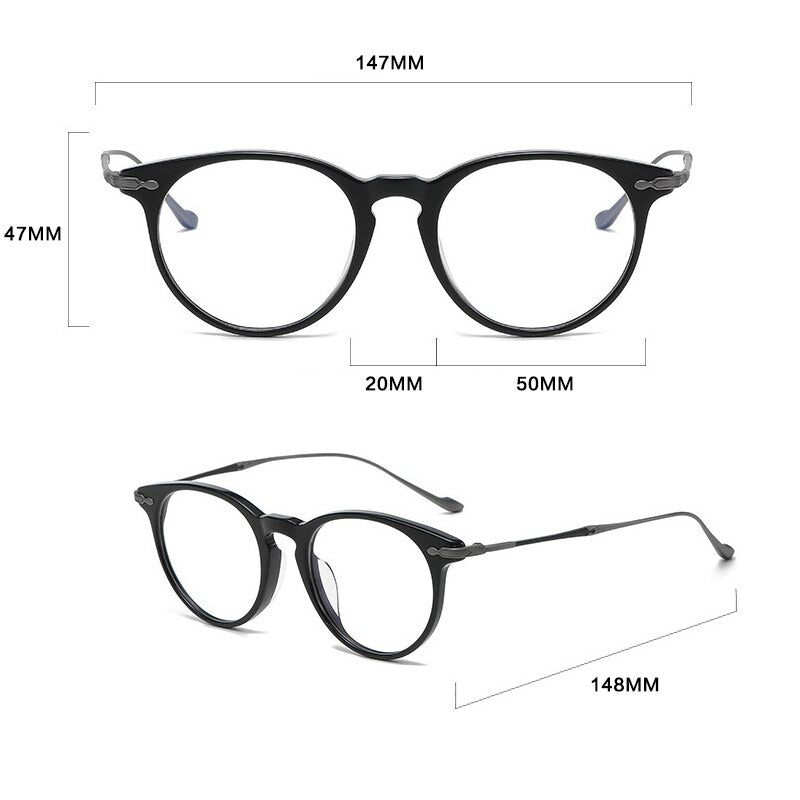 Gatenac Unisex Full Rim Round Square Acetate Titanium Eyeglasses Gxyj994 Full Rim Gatenac