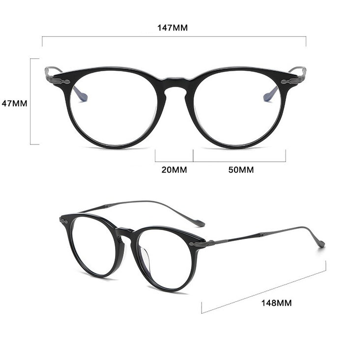 Gatenac Unisex Full Rim Round Square Acetate Titanium Eyeglasses Gxyj994 Full Rim Gatenac