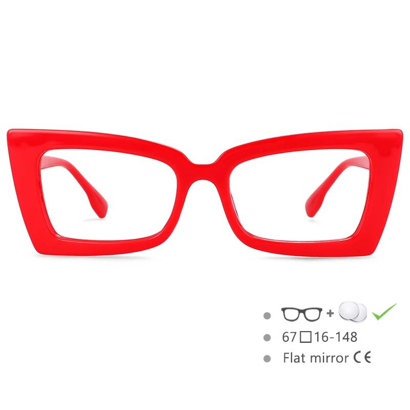 CCSpace Women's Oversized Rectangle Cat Eye Resin Frame Eyeglasses 54536 Frame CCspace Red China 