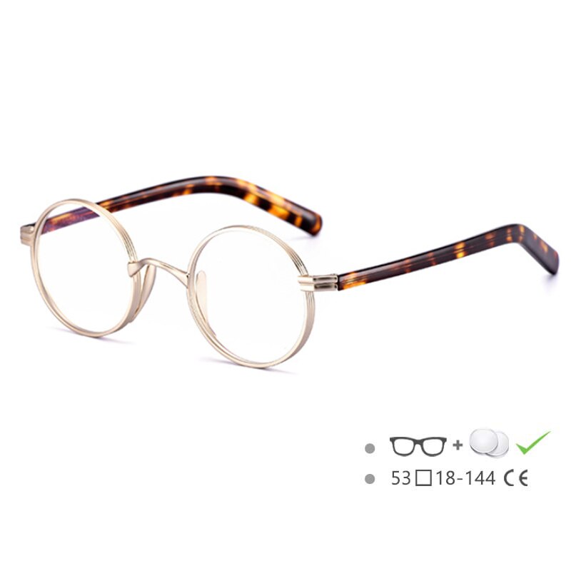 CCspace Unisex Full Rim Round Titanium Acetate Alloy Frame Eyeglasses 54604 Full Rim CCspace Gold China
