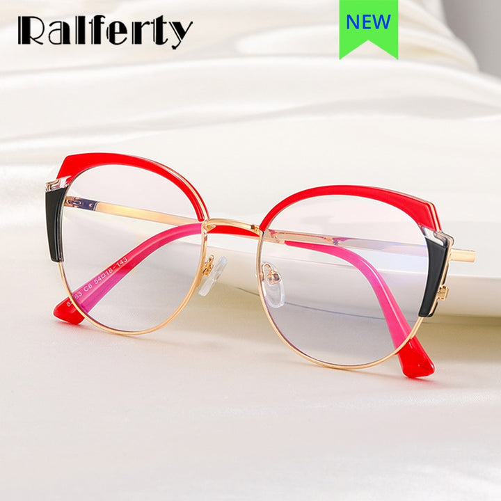 Ralferty Women's Full Rim Round Cat Eye Alloy Acetate Eyeglasses F82083 Full Rim Ralferty   