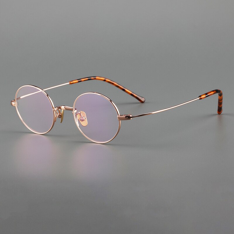 Muzz Unisex Full Rim Small Round Titanium Eyeglasses 103-503 Full Rim Muzz Round Rose Gold