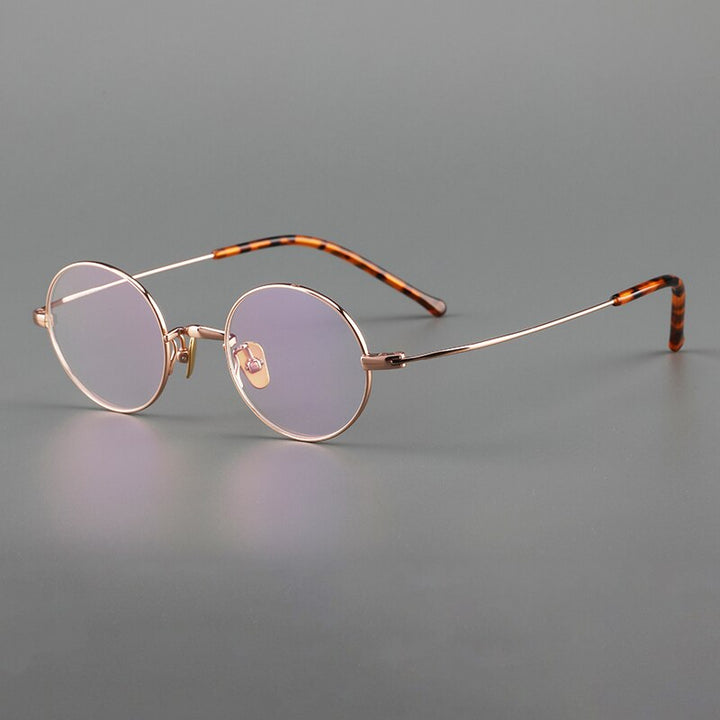 Muzz Unisex Full Rim Small Round Titanium Eyeglasses 103-503 Full Rim Muzz Round Rose Gold