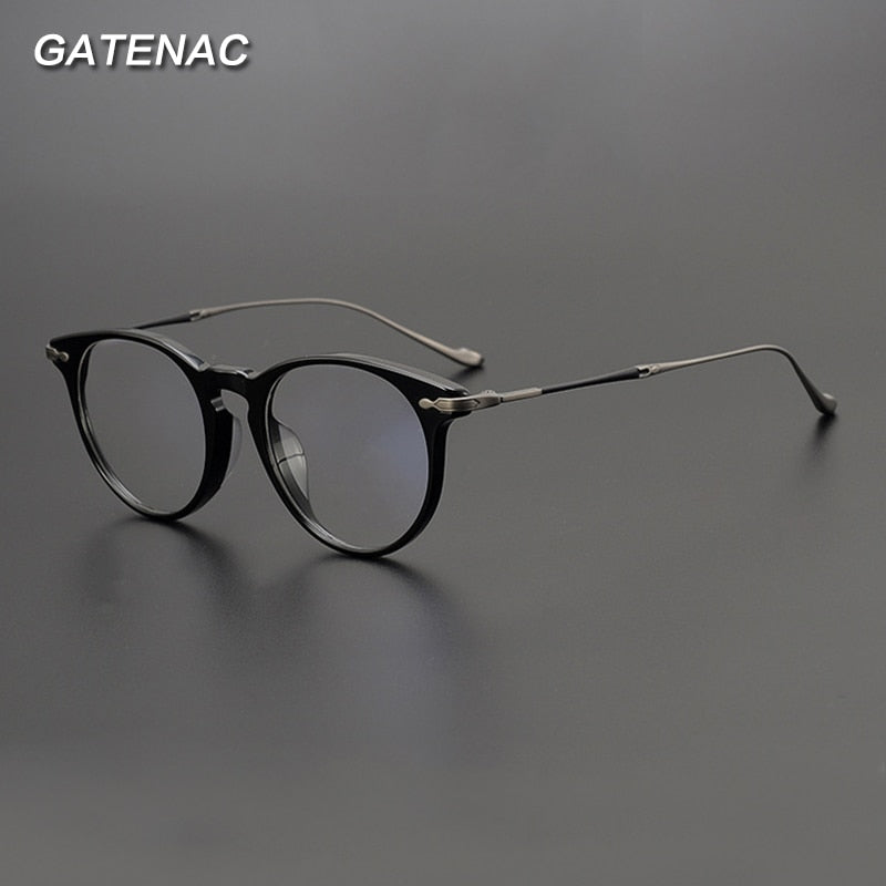 Gatenac Unisex Full Rim Round Square Acetate Titanium Eyeglasses Gxyj994 Full Rim Gatenac