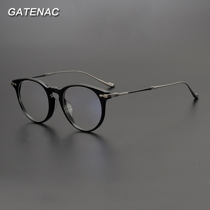 Gatenac Unisex Full Rim Round Square Acetate Titanium Eyeglasses Gxyj994 Full Rim Gatenac