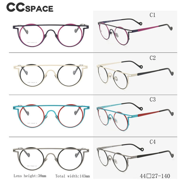 CCspace Unisex Full Rim Round Double Bridge Titanium Eyeglasses 55266 Full Rim CCspace
