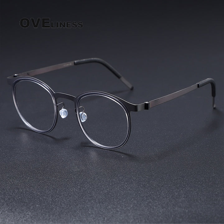 Oveliness Men's Full Rim Round Acetate Titanium Eyeglasses 9704 Full Rim Oveliness gun