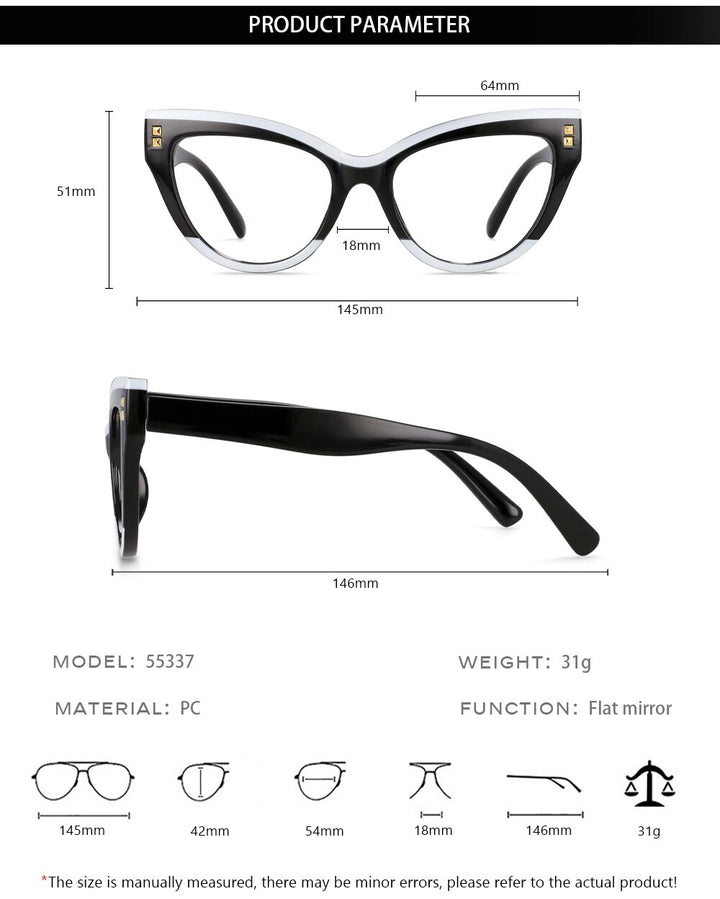 CCspace Women's Full Rim Big Cat Eye Acetate Eyeglasses S55337 Full Rim CCspace