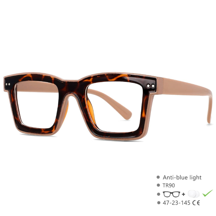 CCspace Unisex Full Rim Square Punk Acetate Eyeglasses 55599 Full Rim CCspace China Leopard