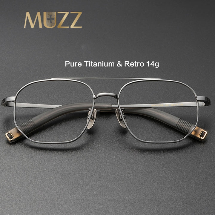 Muzz Unisex Full Rim Square Double Bridge Titanium Frame Eyeglasses 07518 Full Rim Muzz