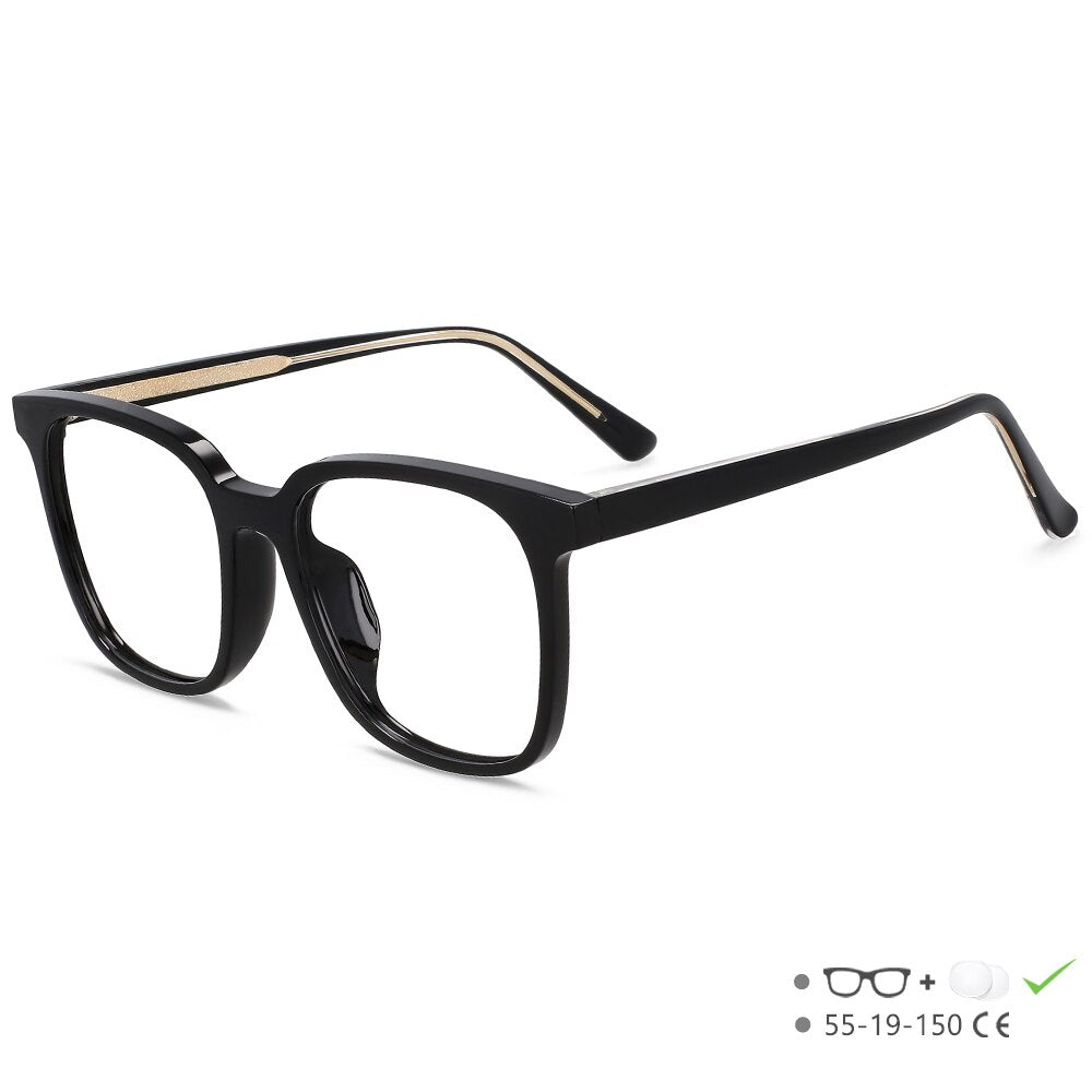 CCspace Unisex Full Rim Square Acetate Eyeglasses 55546 Full Rim CCspace China Black