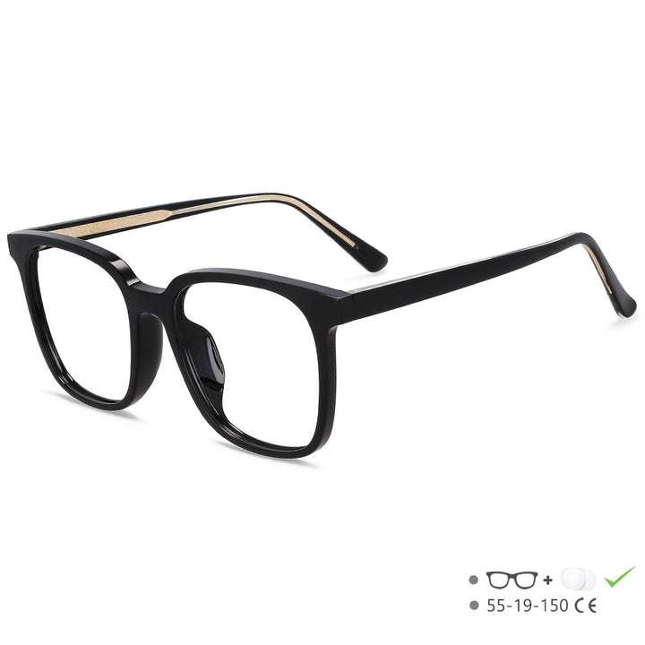 CCspace Unisex Full Rim Square Acetate Eyeglasses 55546 Full Rim CCspace China Black