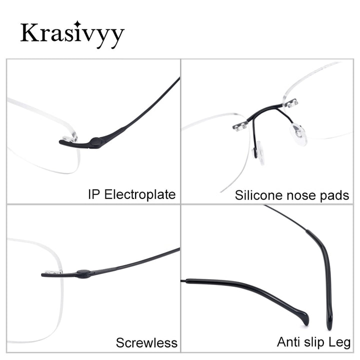 Krasivyy Unisex Rimless Round Square Screwless Titanium Eyeglasses Kr16009 Rimless Krasivyy