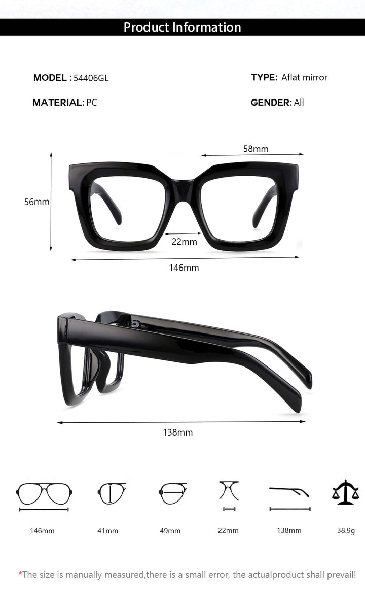 CCspace Unisex Oversized Square Resin Frame Eyeglasses 54406 Full Rim CCspace