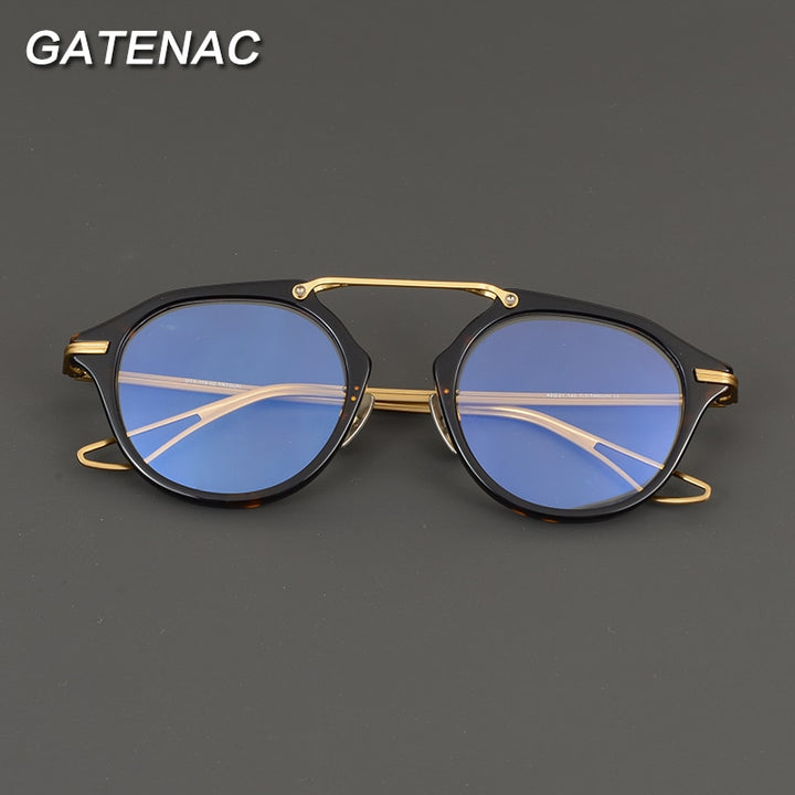 Gatenac Unisex Full Rim Irregular Round Titanium Acetate Double Bridge Eyeglasses Gxyj874 Full Rim Gatenac