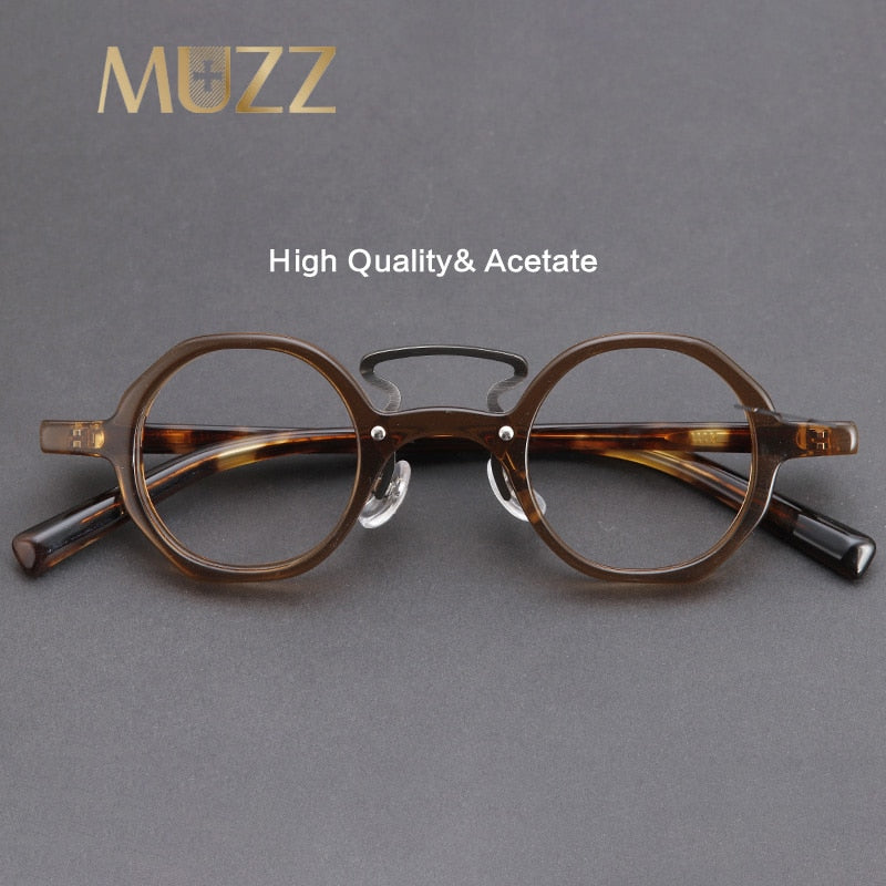 Muzz Men's Full Rim Round Double Bridge Acetate Frame Eyeglasses W3109V Full Rim Muzz