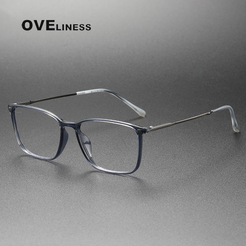 Oveliness Unisex Full Rim Square Acetate Titanium Eyeglasses 8636 Full Rim Oveliness grey blue