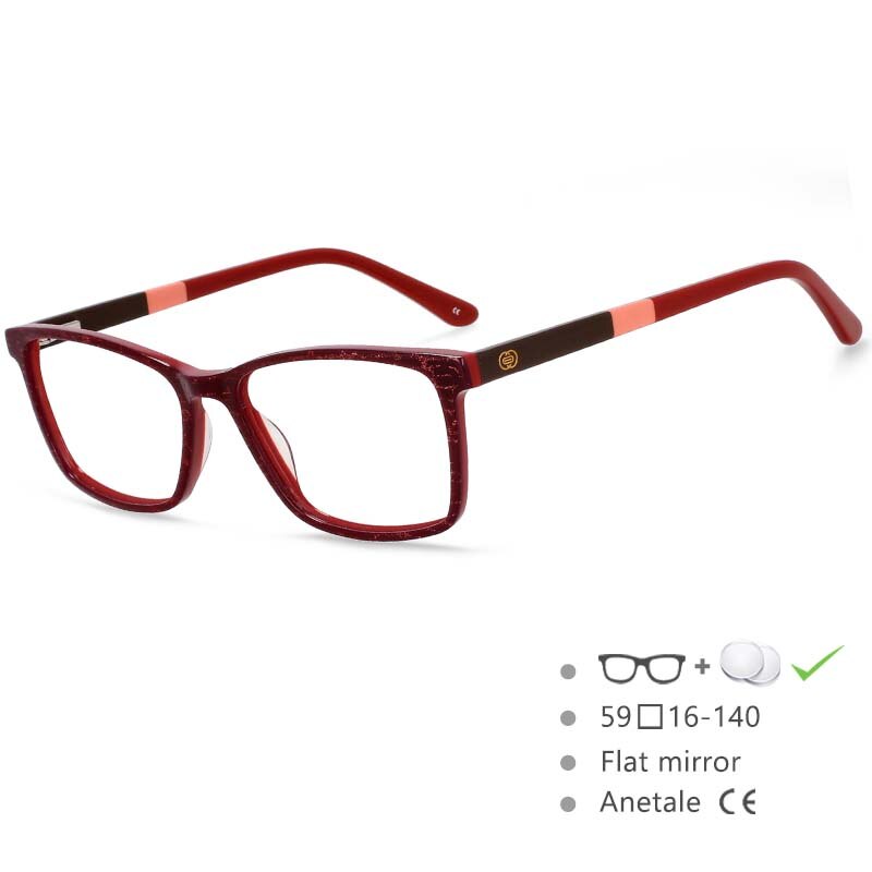 CCspace Men's Full Rim Square Acetate Frame Eyeglasses 54553 Full Rim CCspace Red China