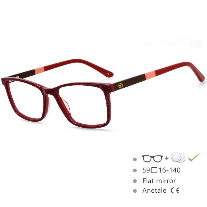 CCspace Men's Full Rim Square Acetate Frame Eyeglasses 54553 Full Rim CCspace Red China