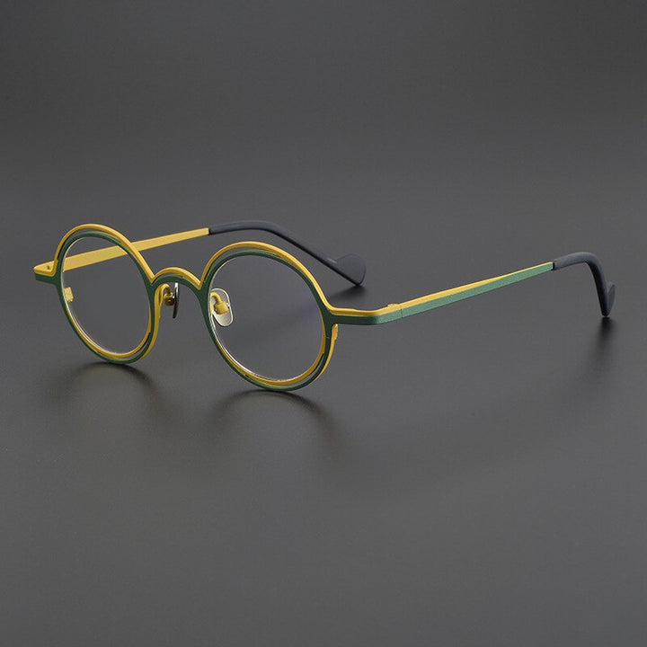 Gatenac Unisex Full Rim Round Titanium Eyeglasses Gxyj999 Full Rim Gatenac Matte Green Gold